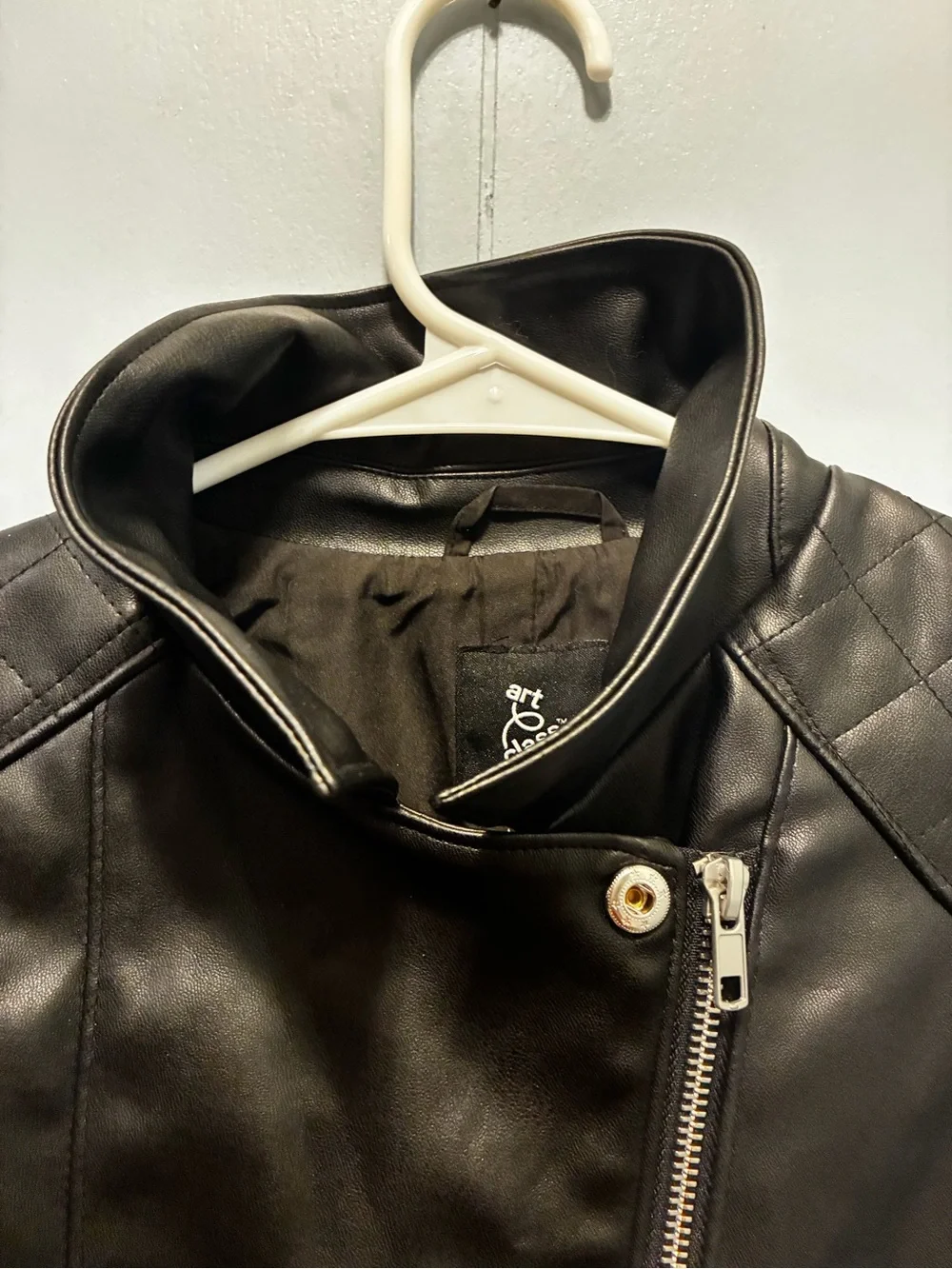 art class Black Quilted-Shoulder Faux Leather Moto Jacket